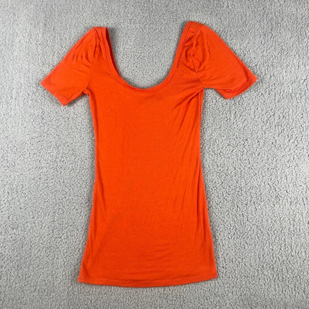 Saturday Sunday Women's XS Orange Rayon Spandex Short Sleeve Scoop Top